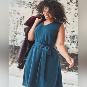 Lane Bryant Textured Fit and Flare Teal Blue Dress